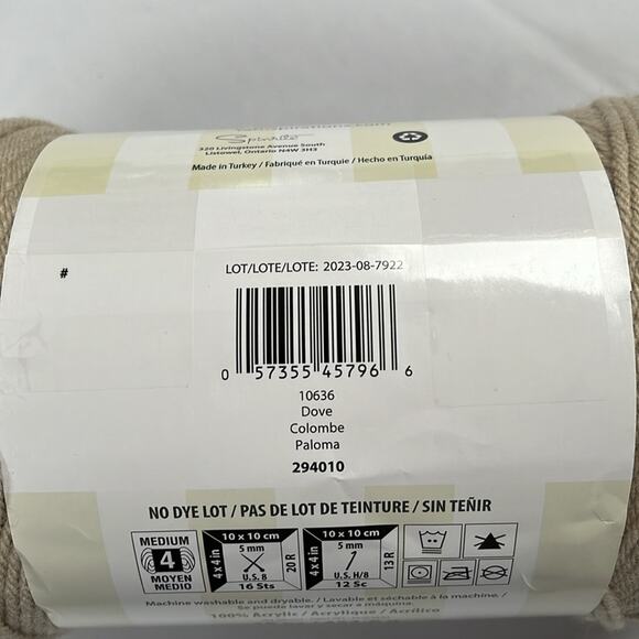 Caron Yarnspirations One Pound Yarn 10636 Dove Beige Acrylic 16 oz Medium - Picture 5 of 7